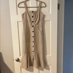 Banana Republic Beige Button-Front Midi Dress with Flared Hem